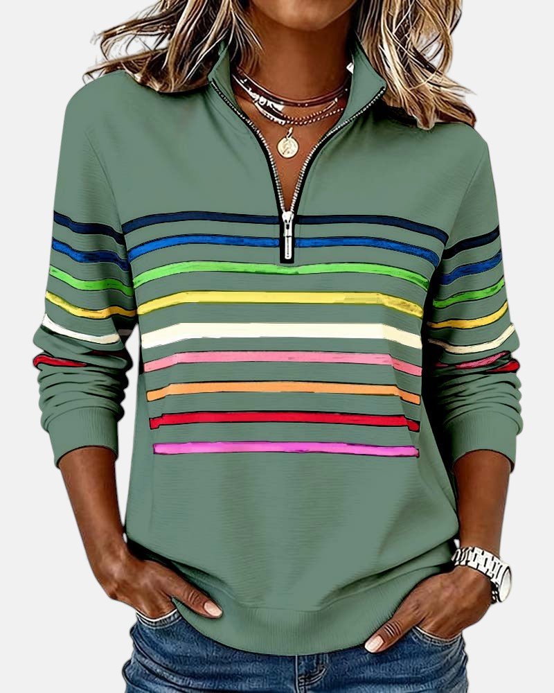 Corinelle™ | Soft-Touch Striped Half-Zip Sweatshirt