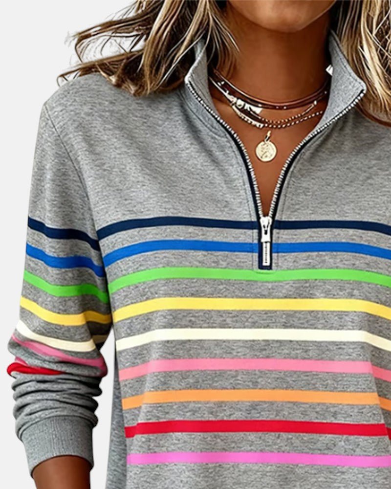 Corinelle™ | Soft-Touch Striped Half-Zip Sweatshirt