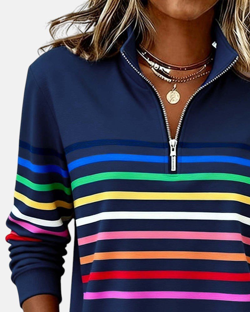 Corinelle™ | Soft-Touch Striped Half-Zip Sweatshirt