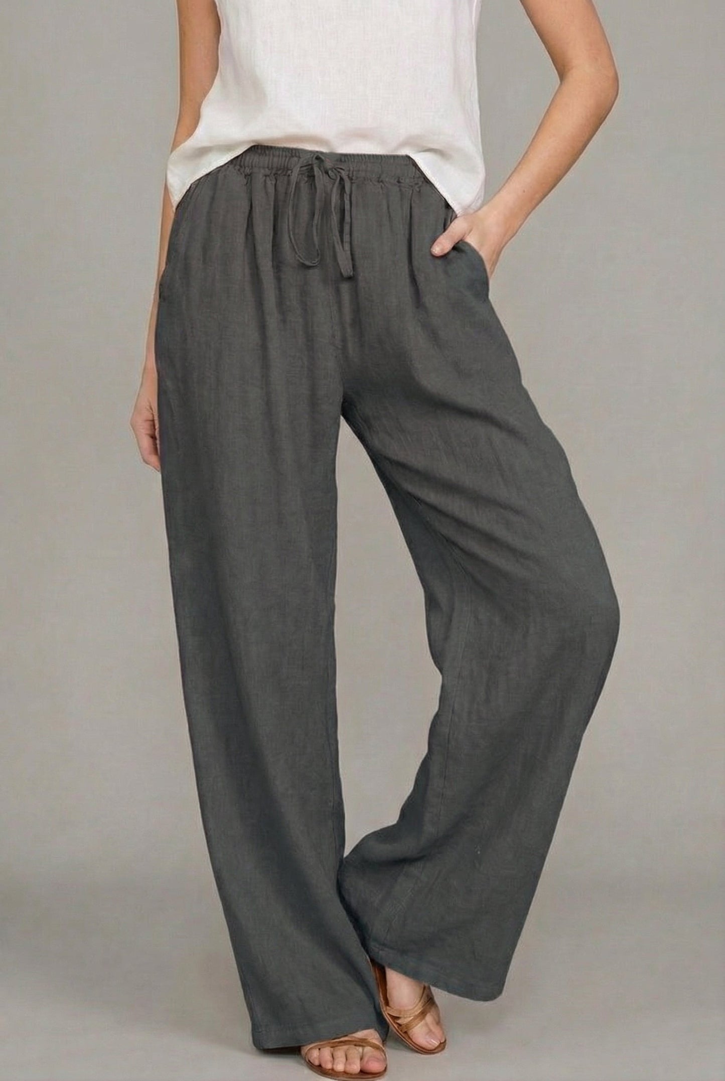 Amelia | Women's Relaxed Drawstring Wide Leg Pants Linen Summer